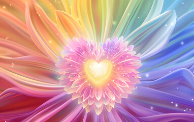Obraz premium Radiant Love: Rainbow Chrysanthemum Heart