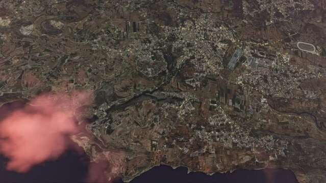 Top sunset aerial view of Cliff Spot in Munxar. Malta