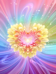 Obraz premium Radiant Love: Rainbow Chrysanthemum Heart