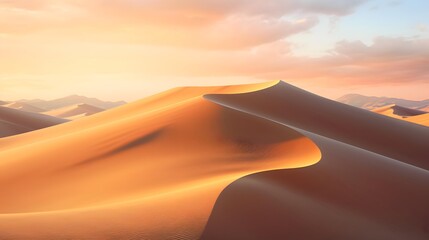 Fototapeta na wymiar Panorama of sand dunes in the desert at sunset. 3d render