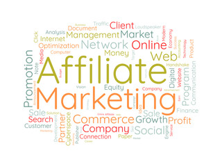 Affiliate Marketing word cloud template. Business model concept vector background.