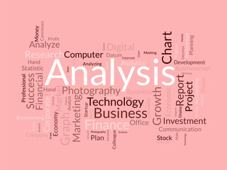 Analysis word cloud template. Business model concept vector background.