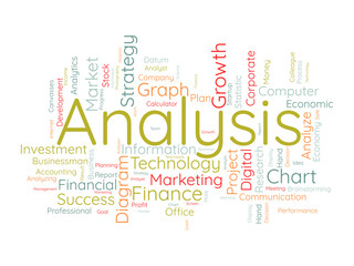 Analysis word cloud template. Business model concept vector background.