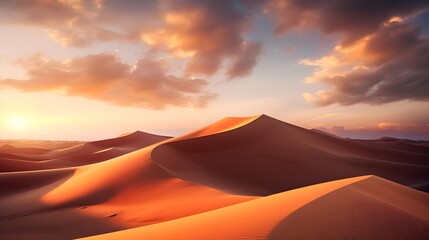 Fototapeta na wymiar Dunes of the Sahara desert at sunset, Morocco. Panorama