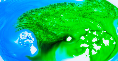blue and green paint background. Beautiful abstraction of liquid paints