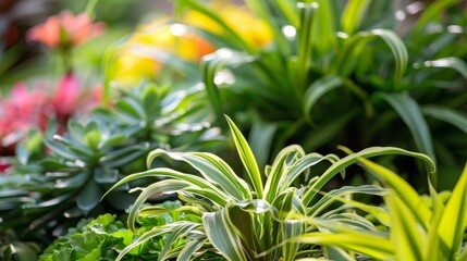 A garden filled with airpurifying plants like spider plants and aloe vera to naturally filter toxins in the air. .