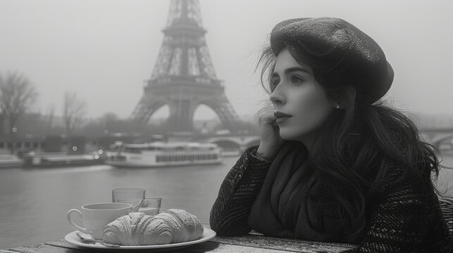 woman in Paris eating croissant