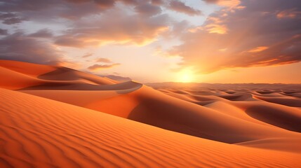 Fototapeta na wymiar Sunset over the sand dunes of the Sahara desert in Morocco