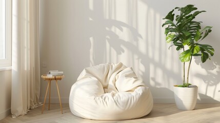Blank mockup of a classic bean bag in a neutral color versatile for any style or space. . - obrazy, fototapety, plakaty