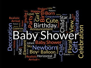 Baby Shower word cloud template. Birthday celebration concept vector background.
