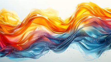 An abstract image depicting a dynamic and fluid blend of orange and blue colors resembling satin...