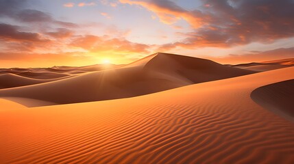 Sunset over sand dunes in the Sahara desert, Morocco.