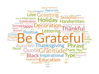 Be Grateful word cloud template. Gratitude concept vector background.