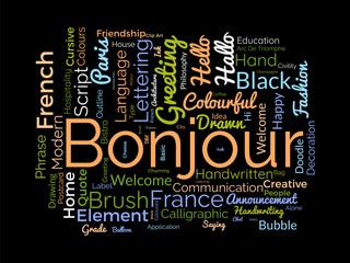 Bonjour word cloud template. Greeting concept vector background. © Rana