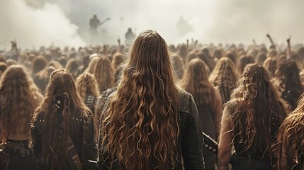 A group of long haired girls watching a rock concert