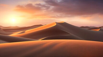 Fototapeta na wymiar Desert sand dunes panorama at sunset. 3d rendering
