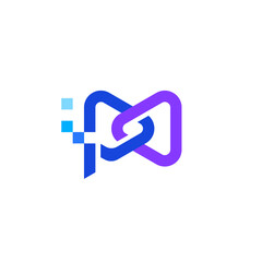 Letter P with Pixel Video Camera and Connected Dual Play Button Vector Logo Design