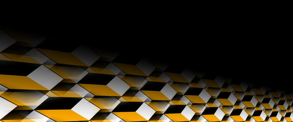 blurred yellow gold and white twisted template and copy-space design on a black background