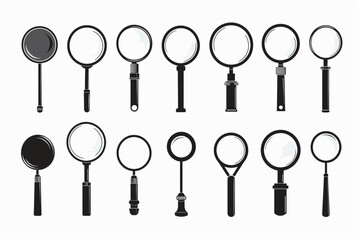 Vector Set of Different Flat Loupe Icon Illustration, Search or Find Silhouette Symbol Template Design vector icon, white background, black colour icon