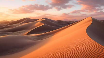Fototapeta na wymiar Panoramic view of sand dunes in the Sahara desert at sunset