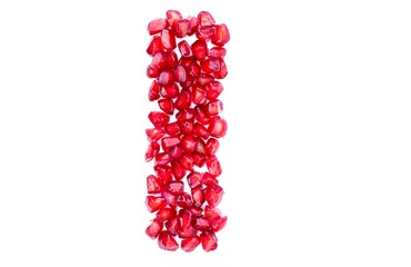 One or 1 Number Written with Pomegranate Seeds Isolated on White Background