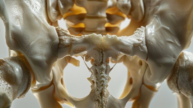 The powerful angular structure of the pelvic bones providing a solid base for the body to stand upon. .