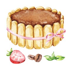 Tiramisu cake dessert food illustration 