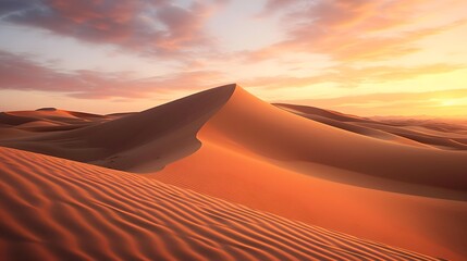 Sand dunes in the Sahara desert at sunset, 3d render - obrazy, fototapety, plakaty