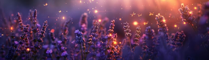 Fireflies begin to dance amongst the lavender bushes, their tiny lights twinkling like stars...