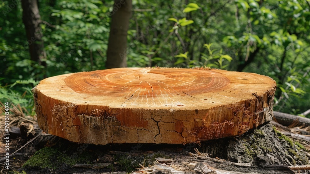 Poster a tree stump close-up with distant tree background