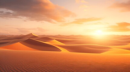 Fototapeta na wymiar Desert sunset panorama with sand dunes. 3d render