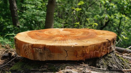 Naklejka premium A tree stump close-up with distant tree background