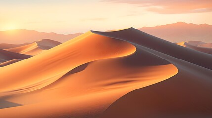 Fototapeta na wymiar Desert dunes panorama at sunset. 3d render illustration