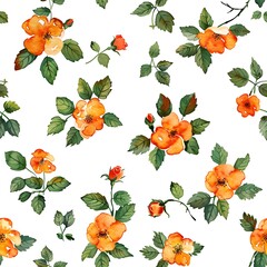 Seamless pattern with watercolor wild rose flowers