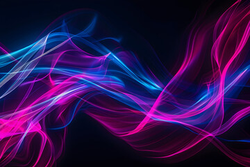 Bold neon waves of electric blue and hot pink in abstract harmony. Stunning artwork on black background.