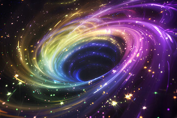 Mesmerizing neon galaxy of swirling pastel colors. A dreamy artwork on black background.