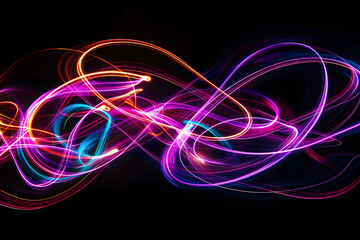 Electric neon abstract artwork with colorful swirling lines. Mesmerizing neon creation.