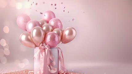 Rose Gold and Pink Balloon Bouquet with Satin Ribbon