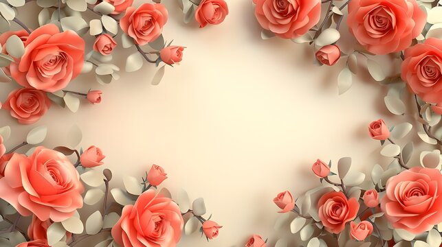 Composici&oacute;n de flores Marco hecho de rosas sobre fondo blanco con espacio de copia Ai Generado
