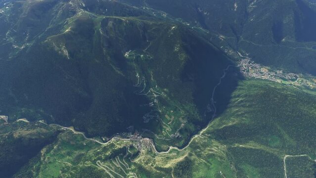 Top aerial view of Roc Del Quer in Canillo - The Pyrenees. Andorra