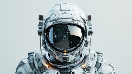 futuristic astronaut space aerospace helmet, white background, copy and text space, 16:9