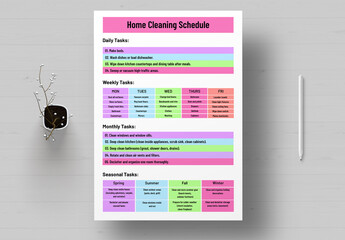 Home Cleaning Schedule Template - obrazy, fototapety, plakaty