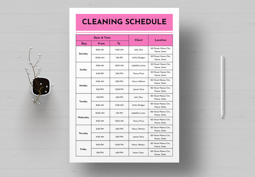 Weekly Cleaning Schedule Template