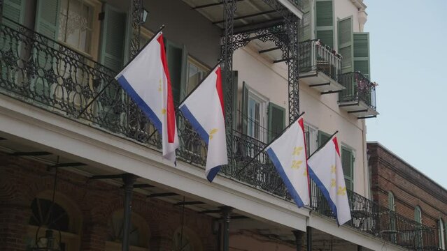 New Orleans City Flags on French Quarter Balcony
