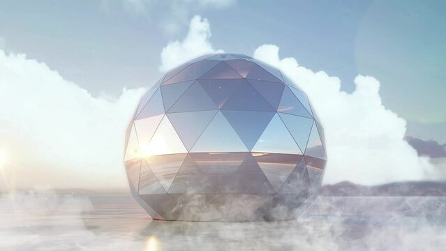 realistic render of a silver spherical dome shape prism. seamless looping overlay 4k virtual video animation background