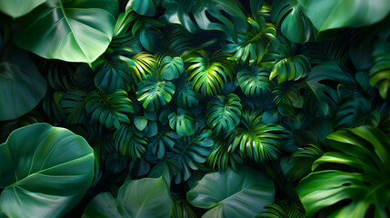 Abstract green monsteras leaf texture pattern, nature background