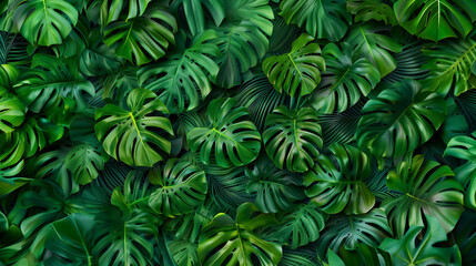 Abstract green monsteras leaf texture pattern, nature background