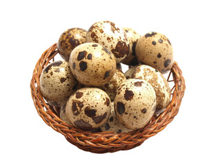 Quail eggs in a basket isolated