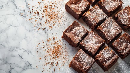 A plate of brownies with powdered sugar on top - obrazy, fototapety, plakaty