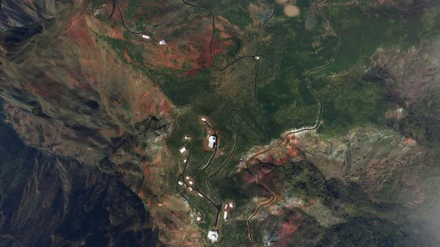 Top aerial view of the Roque de Los Muchachos Astrophysical Observatory on La Palma. Spain